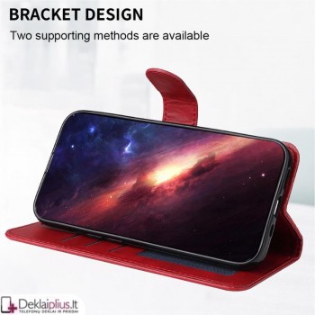 Dirbtinės odos atverčiamas dėklas su skyreliais - raudonas (Xiaomi Redmi 17)